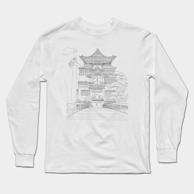 Bath House Japanese Anime Illustration Long Sleeve T-Shirt by RetroGeek